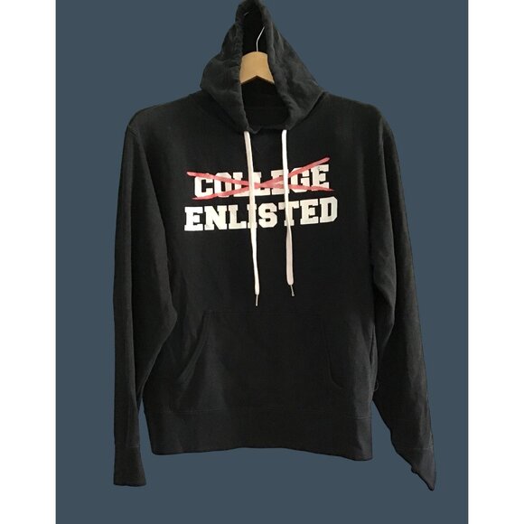 MEN'S BLACK FRONT GRAPHIC PULLOVER KANGAROO POCKET HOODIE SWEATER SIZE MEDIUM - Picture 1 of 6
